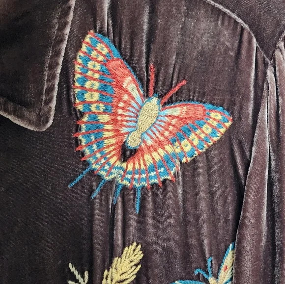 Johnny Was Velvet Kimono Sleeve Brown Luciana Butterfly Shirt Women's Size XS - Picture 11 of 12